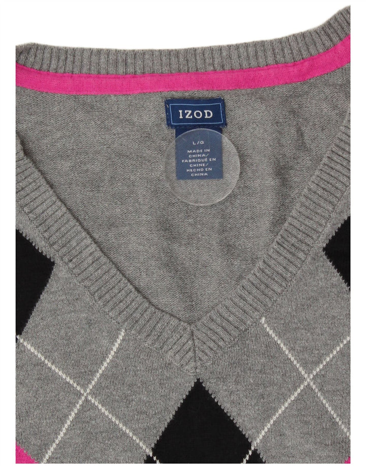 Izod Pull col en V pour femme UK 44 Grand Gris Argyle/Diamant