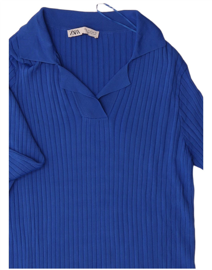 Zara Robe pull à manches longues pour femme UK 44 Large Bleu Viscose