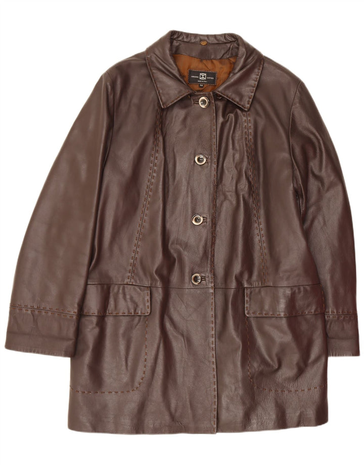 Manteau en cuir coupe ample femme vintage IT 44 marron moyen classique