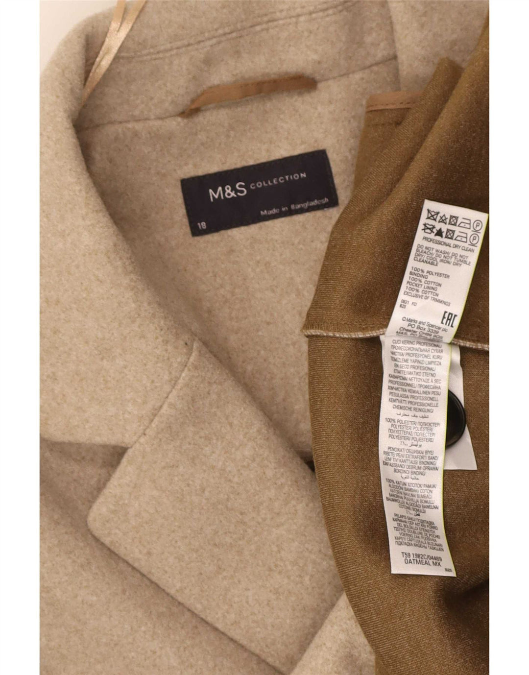 Marks & Spencer Manteau Femme UK 18 XL Coton Beige
