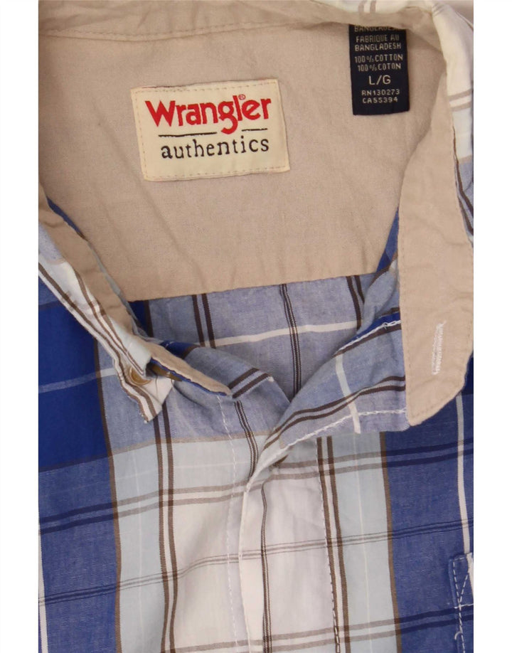 Wrangler Chemise à manches courtes pour homme en coton à carreaux bleus