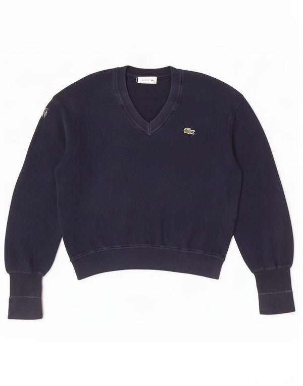 Lacoste Womens Crop V-neck Jumper Pull Taille 38 Moyen Bleu Marine Coton