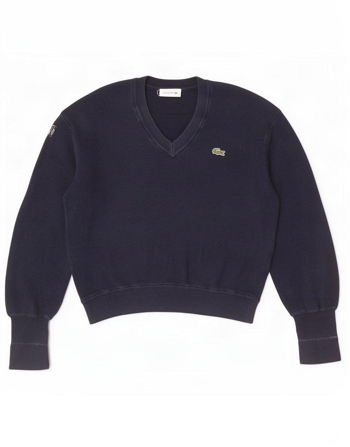 Lacoste Womens Crop V-neck Jumper Pull Taille 38 Moyen Bleu Marine Coton