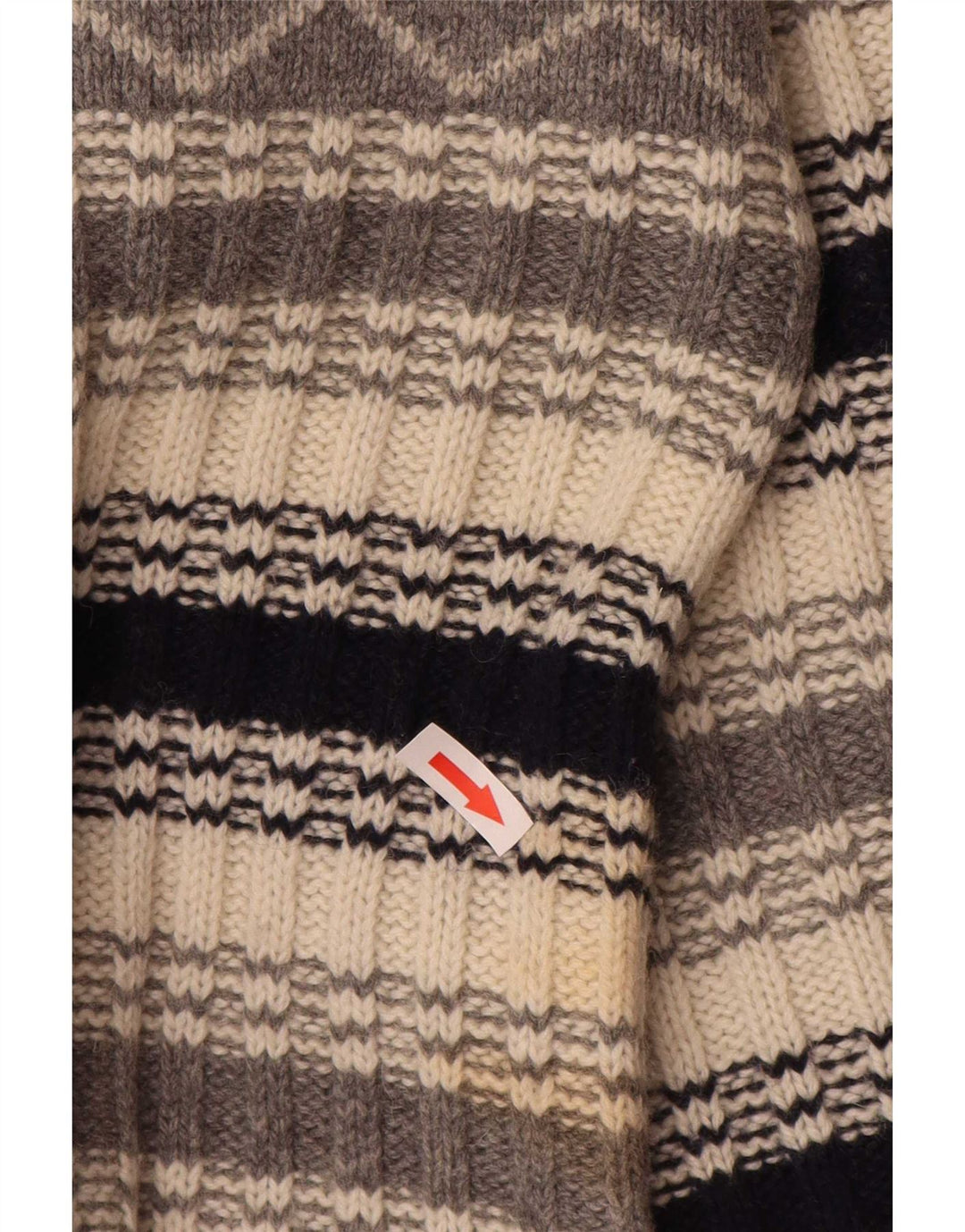 vintage Mens Crew Neck Jumper Pull Grand Gris Rayé
