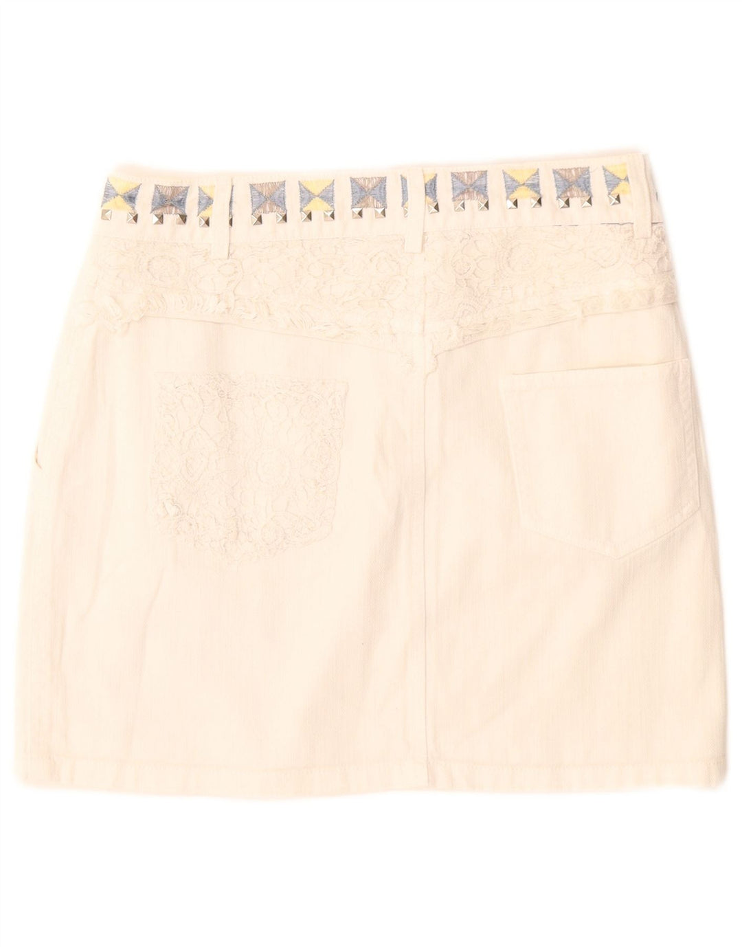 Desigual Femme Mini Jupe En Jean W26 Petit Blanc Coton