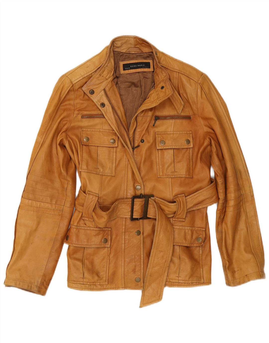 Zara Veste en cuir pour femme UK 18 XL Beige