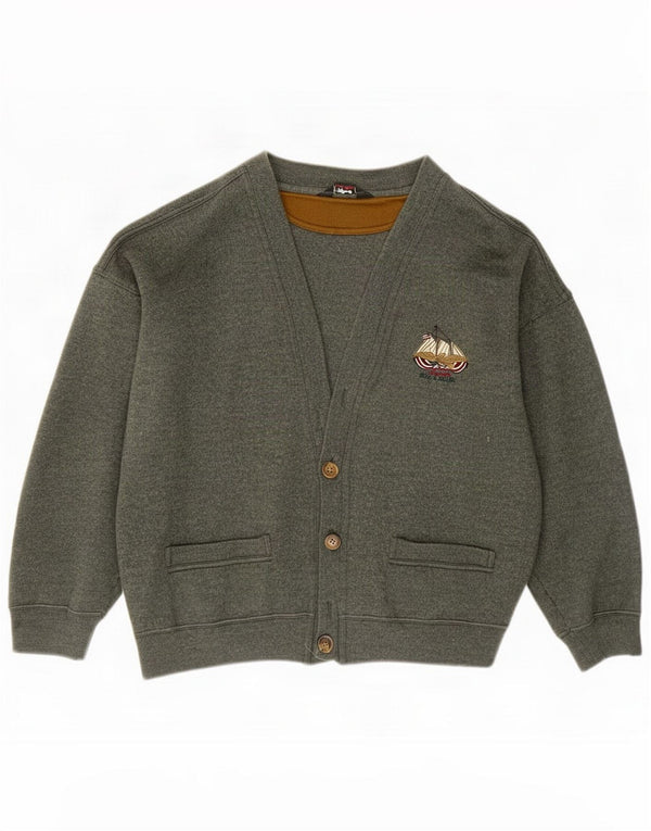 Paul & Shark Pull cardigan pour homme grande laine vierge verte