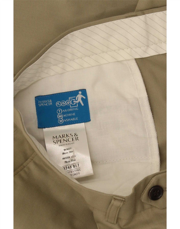 Marks & Spencer Pantalon décontracté chevillé pour homme W34 L31 Kaki Polyester
