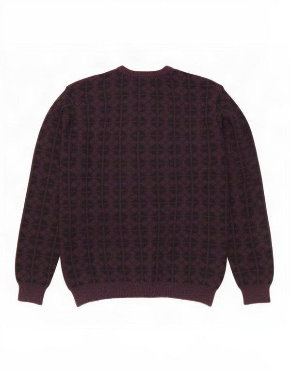 vintage Womens Button Neck Jumper Sweater UK 16 Grand Violet Géométrique