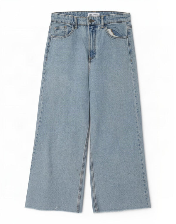 Zara Jean taille haute à jambe large pour femme EU 36 XS W26 L25 Bleu Coton