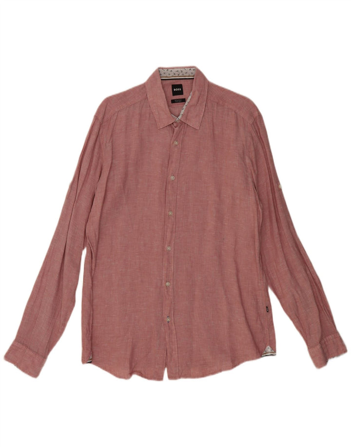 HUGO BOSS Chemise Regular Fit Homme Lin Large Rose Moucheté