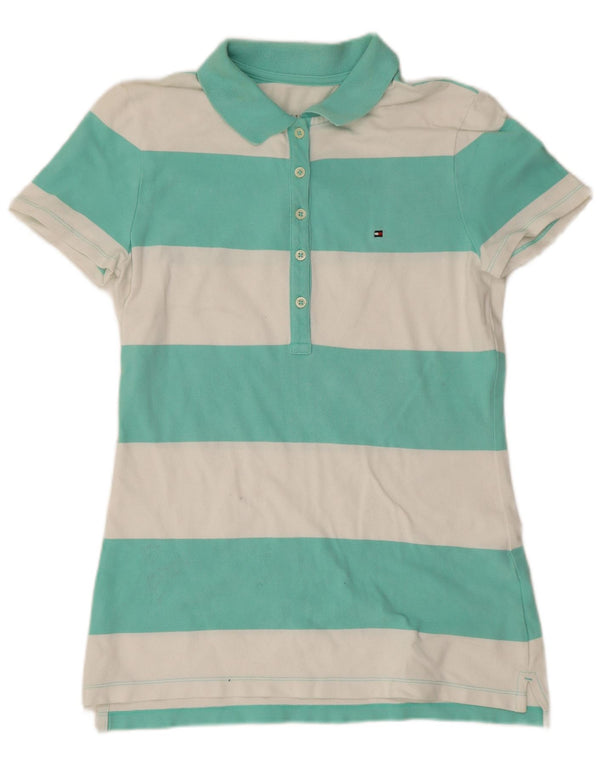 Tommy Hilfiger Polo Femme UK 10 Petit Coton Rayé Vert