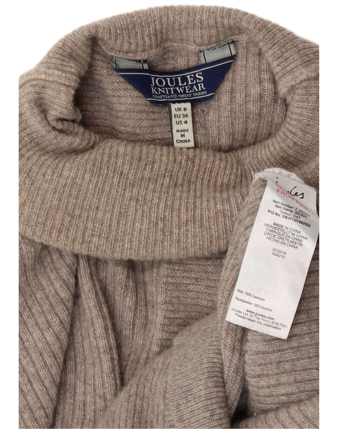 Joules Pull surdimensionné à col roulé pour femme UK 8 Small Beige Cachemire