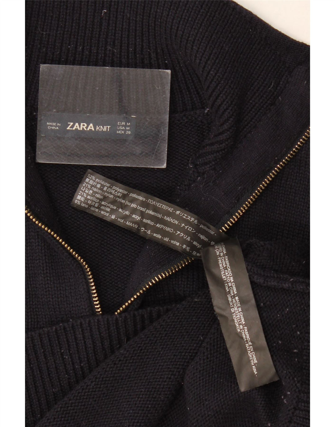 Zara Pull à col zippé pour femme UK 12 Medium Noir Polyester