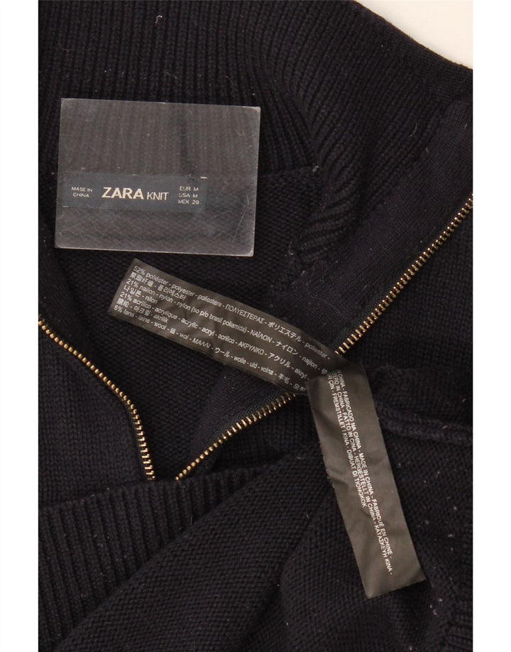 Zara Pull à col zippé pour femme UK 12 Medium Noir Polyester