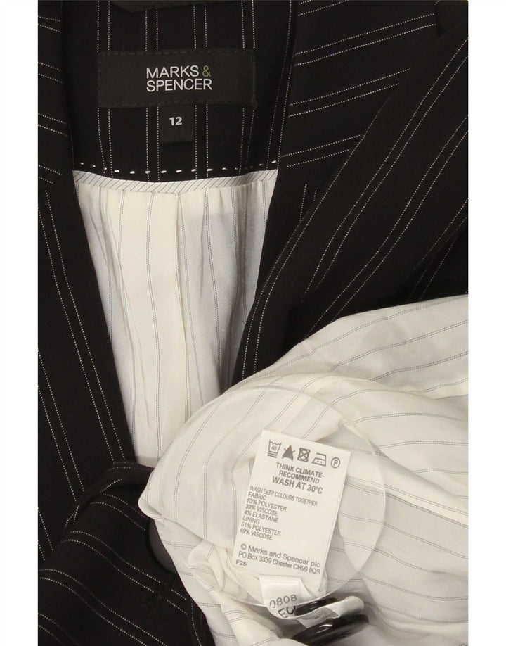 Marks & Spencer Veste blazer à 1 bouton pour femme UK 12 Noir moyen à fines rayures