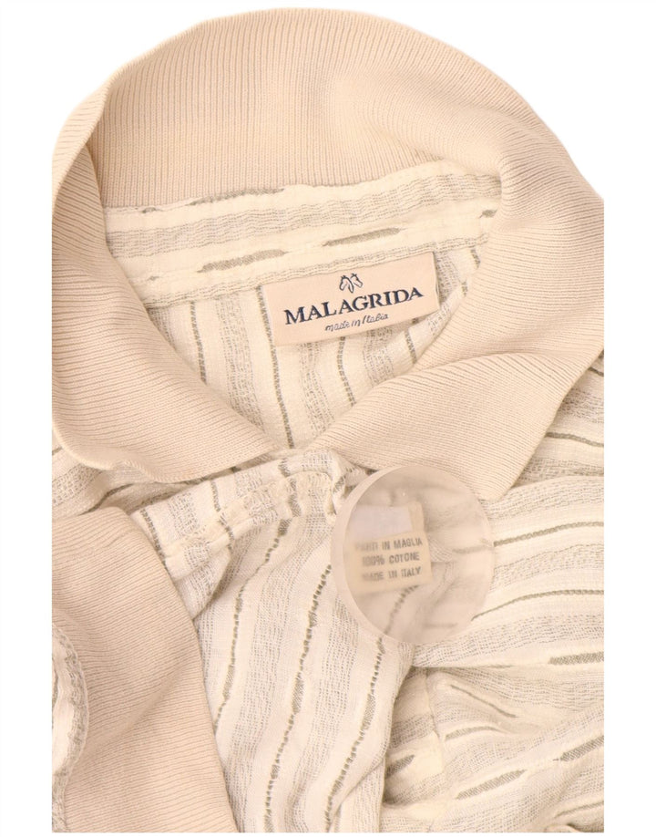 Malagrida Chemise pull à manches courtes pour homme en coton rayé beige moyen