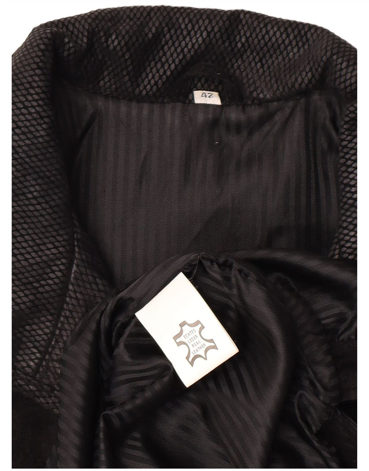 vintage Femmes Daim Surdimensionné Pardessus EU 42 Grand Cuir Géométrique Noir