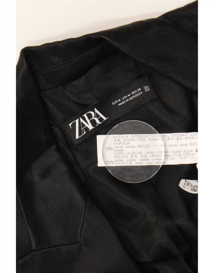 Zara Veste Blazer Ouverte Femme UK 14 Medium Noir Viscose