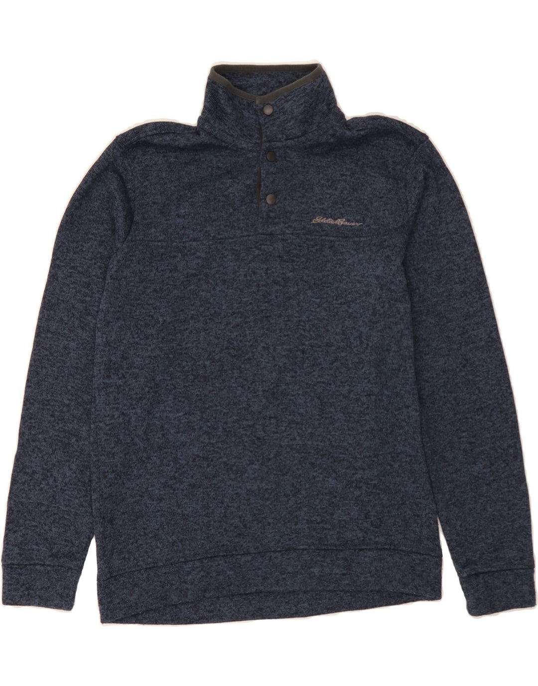 EDDIE BAUER Mens Button Neck Sweatshirt Jumper Medium Navy Blue Flecked Vintage Eddie Bauer and Second-Hand Eddie Bauer from Messina Hembry 