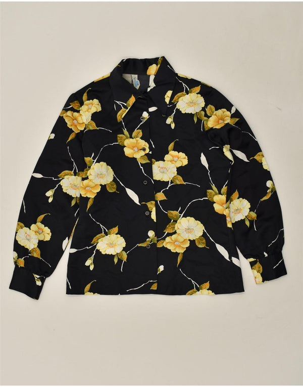 VINTAGE Chemise Femme UK 12 Moyen Noir Floral