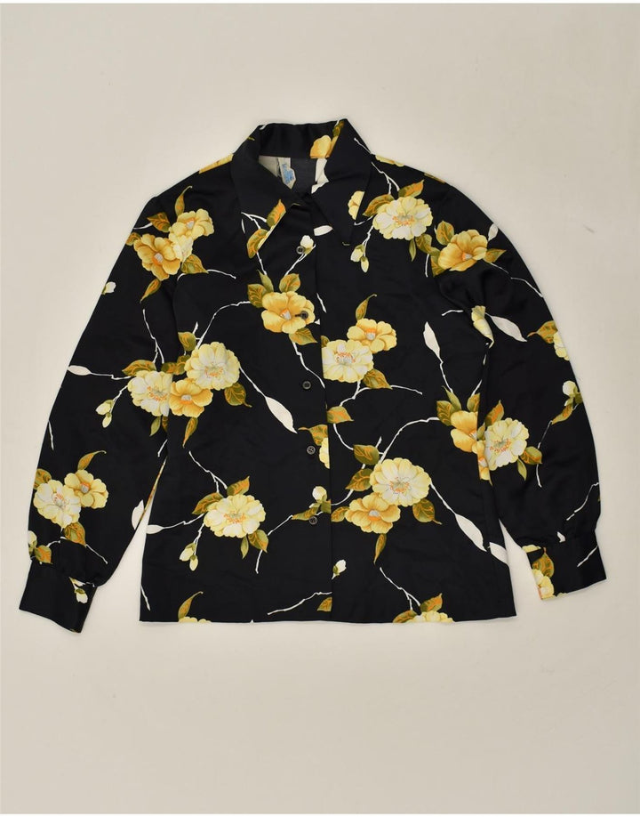 VINTAGE Chemise Femme UK 12 Moyen Noir Floral
