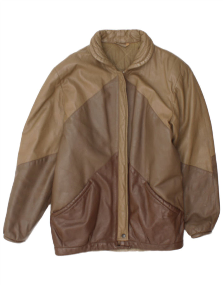 veste en cuir femme vintage UK 14 Medium Brown Colourblock
