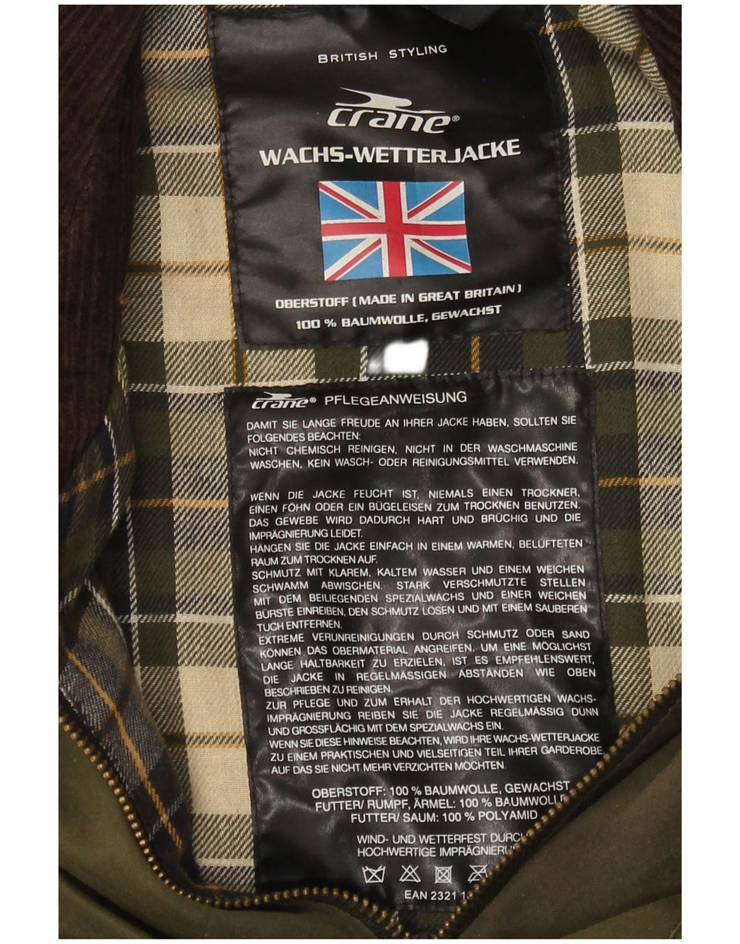Crane Veste en coton ciré pour homme UK 38 Coton vert moyen