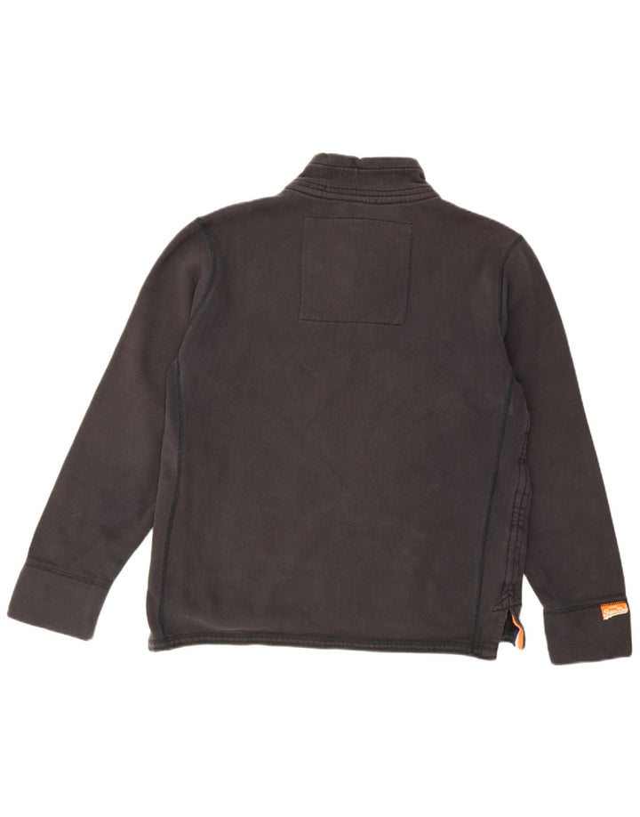 Superdry Homme Graphic Button Neck Sweatshirt Jumper XL Noir Coton