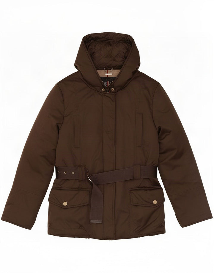 Zara Veste matelassée à capuche pour femme UK 10 Small Marron Polyester