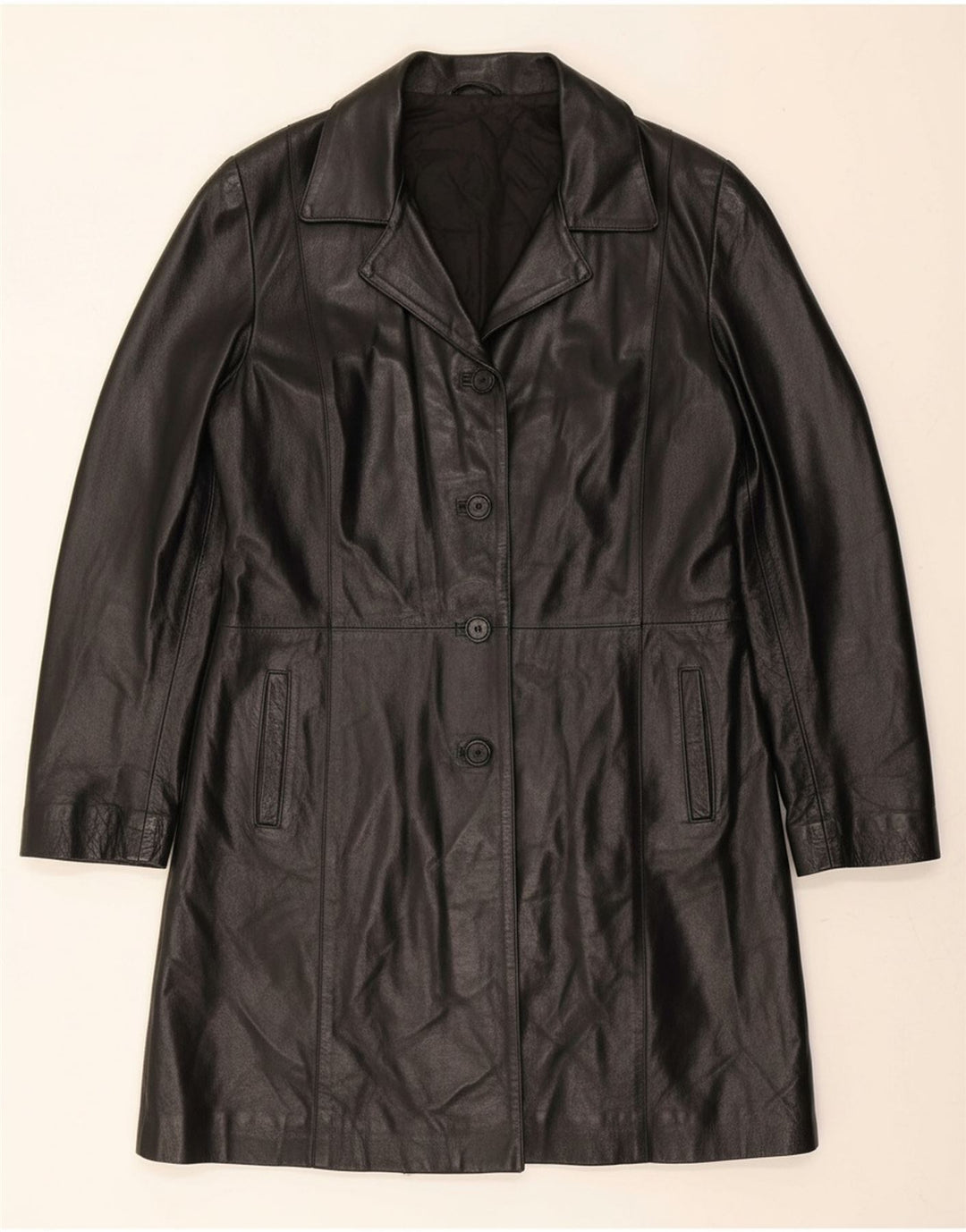 VINTAGE Womens Leather Coat UK 14 Medium Black