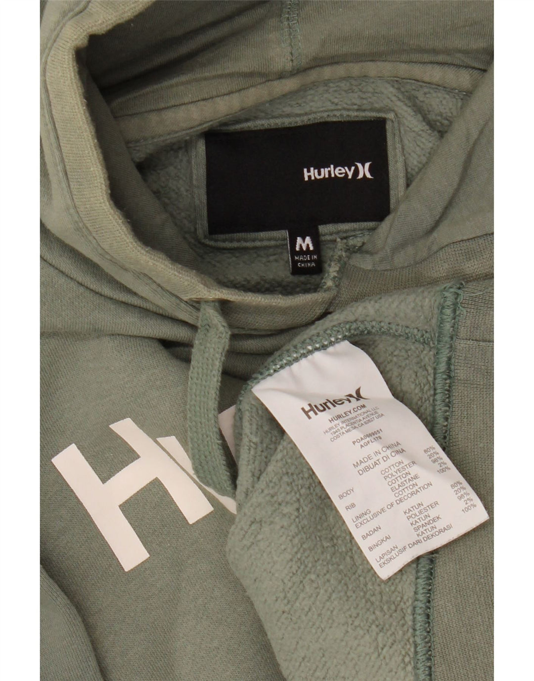 HURLEY Pull à capuche graphique pour femme UK 14 Coton vert moyen