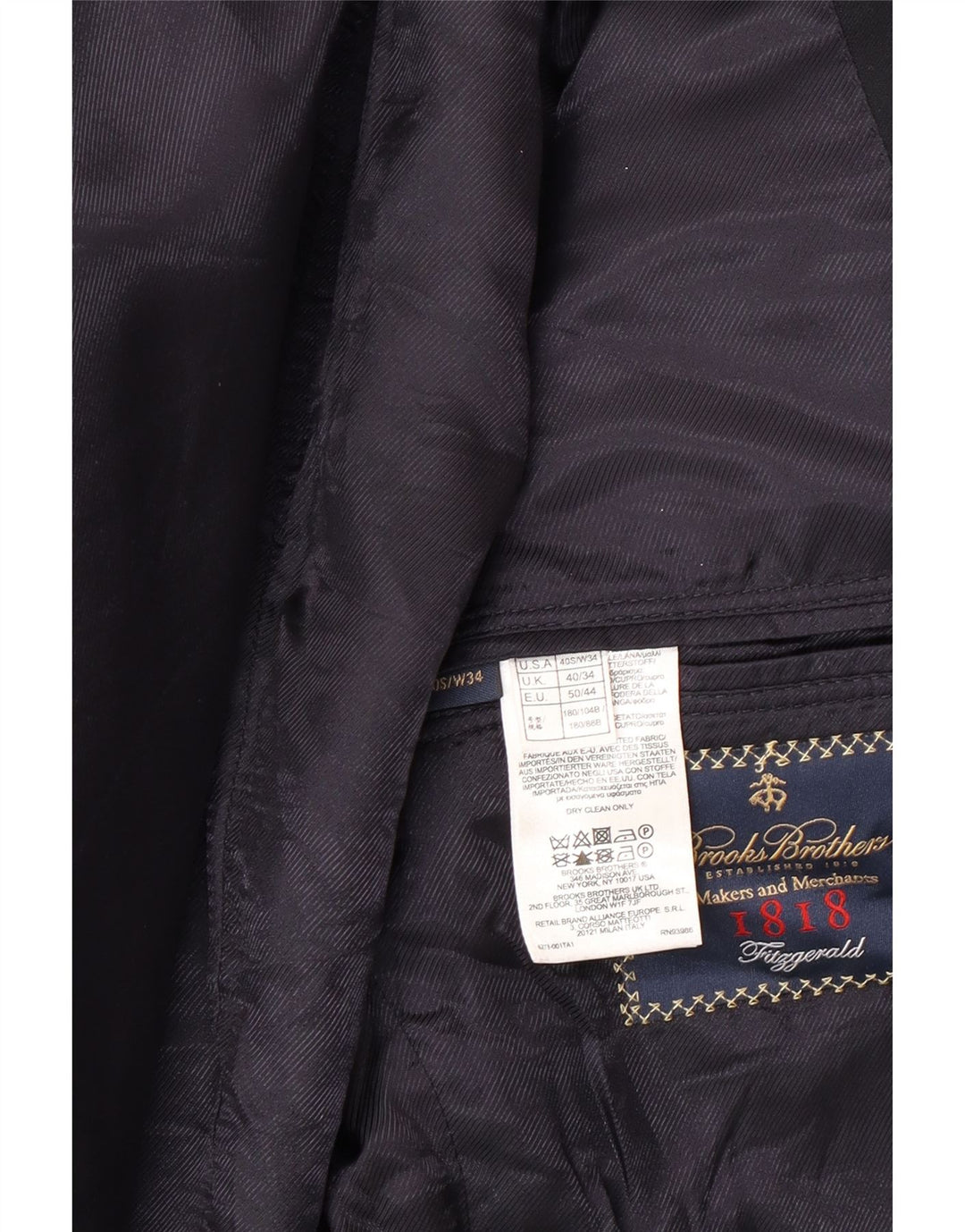 Brooks Brothers Veste blazer à 2 boutons pour homme UK 40 Grande laine bleu marine