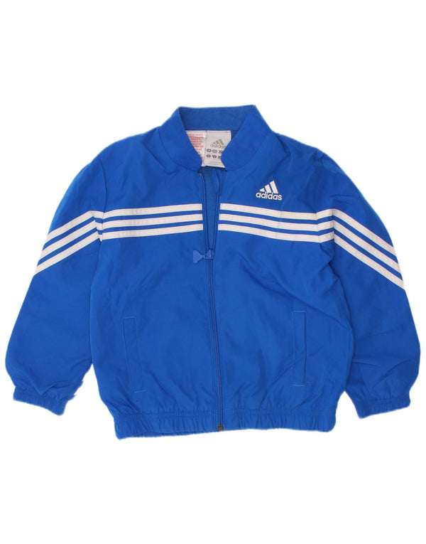 Adidas Boys Tracksuit Top Jacket 3-4 Years Blue Polyester