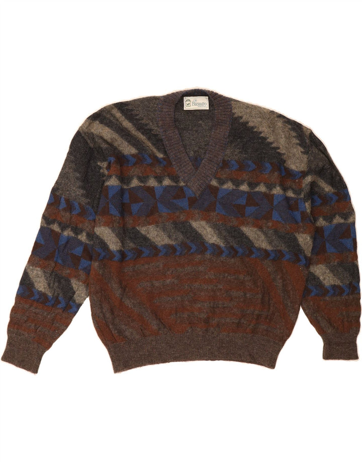 BIZZARRO Mens V-Neck Jumper Sweater IT 50 Medium Multicoloured Geometric Vintage Bizzarro and Second-Hand Bizzarro from Messina Hembry 