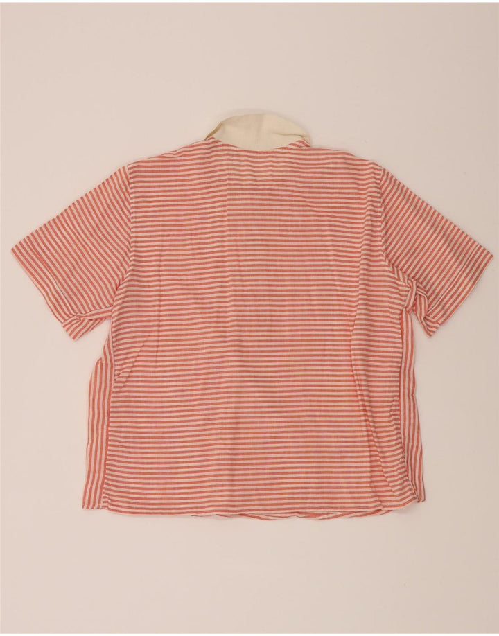 VINTAGE Womens Short Sleeve Pullover Shirt UK 14 Large Red Striped Vintage Vintage and Second-Hand Vintage from Messina Hembry 