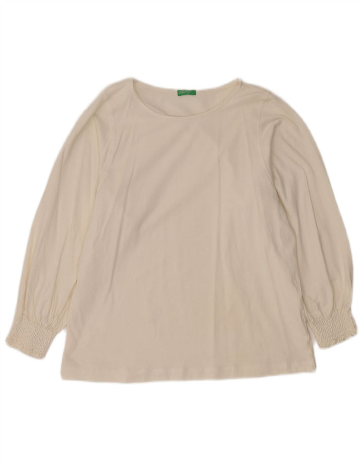 BENETTON Chemisier à manches longues pour femme UK 14 en coton blanc moyen