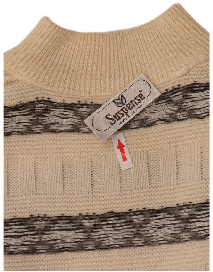 Suspense Pull col roulé pour homme IT 52 en laine rayée blanc cassé