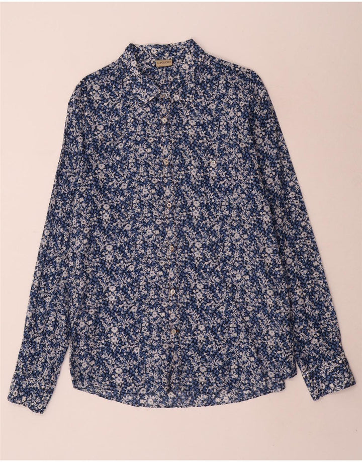 Chemise Homme Vintage XL Coton Floral Bleu