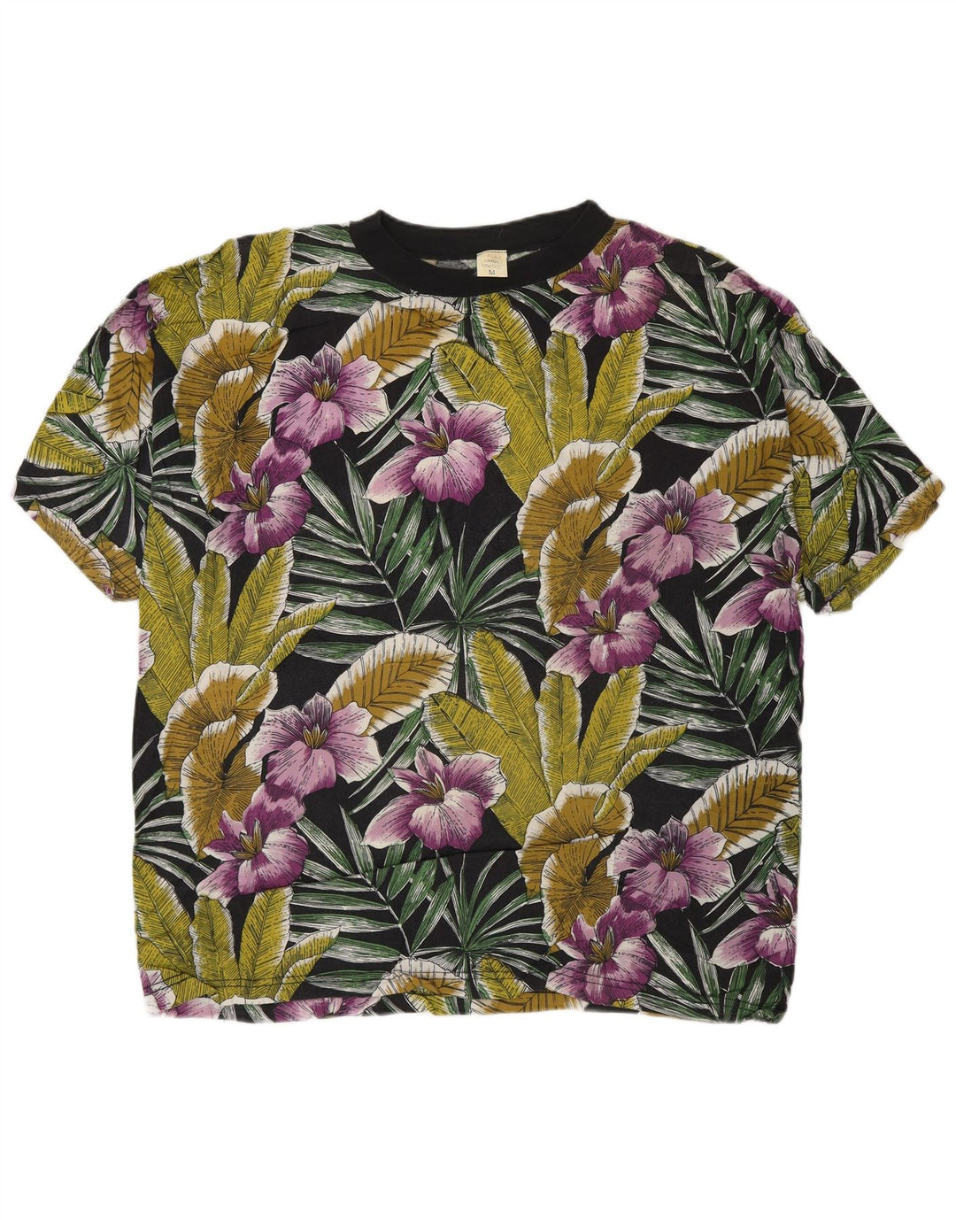 vintage Mens T-Shirt Top Moyen Rayonne Florale Multicolore