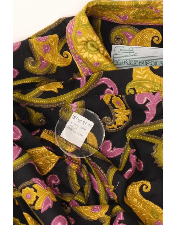 Chemise à manches courtes Vintage pour hommes, coton Paisley noir moyen