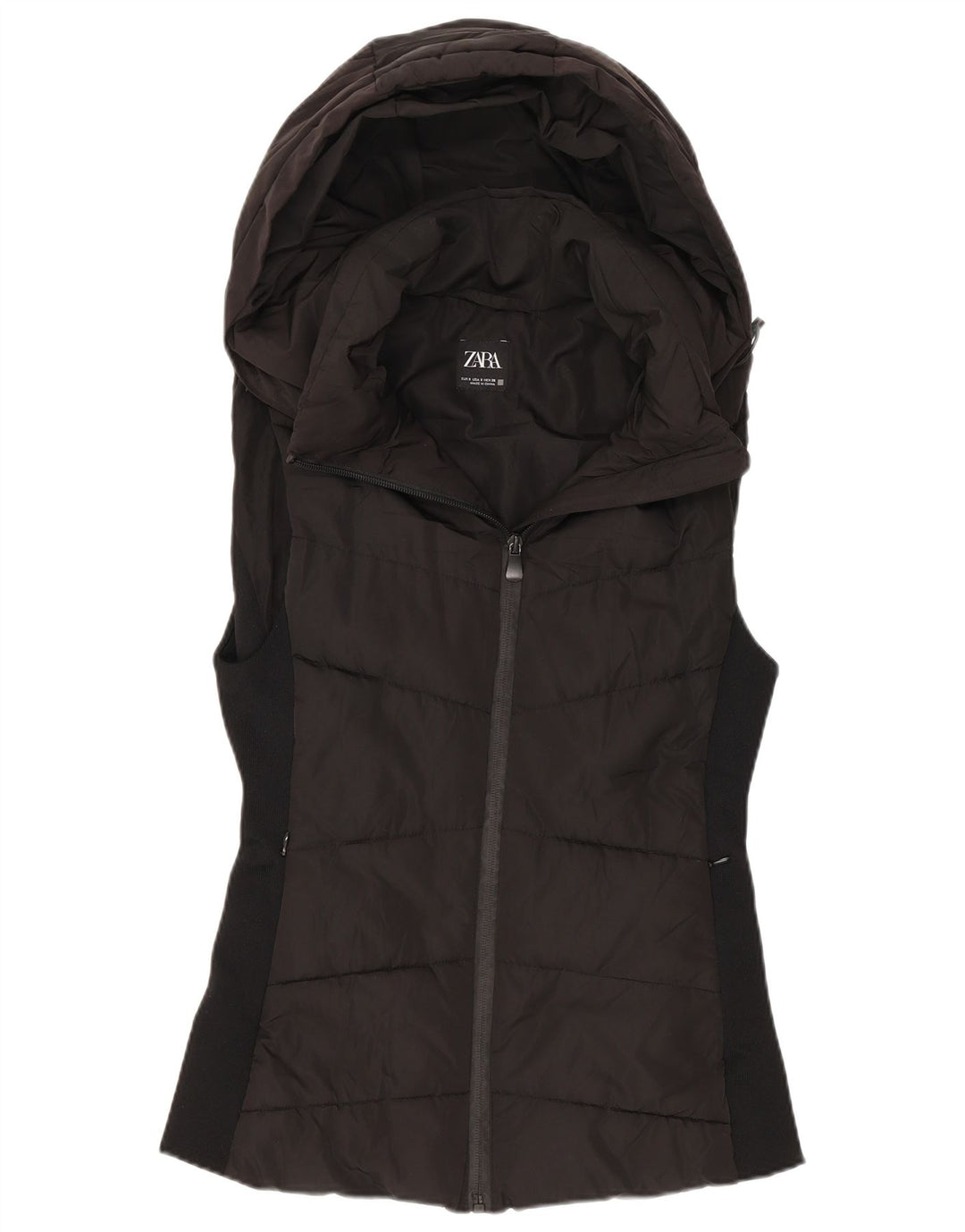 Zara Gilet rembourré à capuche pour femme UK 10 Small Noir Polyester
