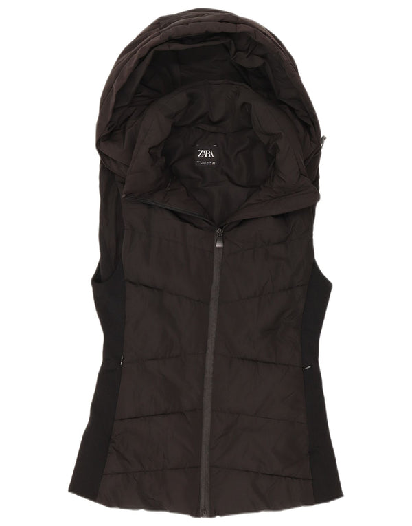Zara Gilet rembourré à capuche pour femme UK 10 Small Noir Polyester