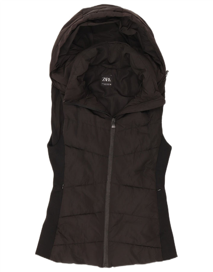 Zara Gilet rembourré à capuche pour femme UK 10 Small Noir Polyester