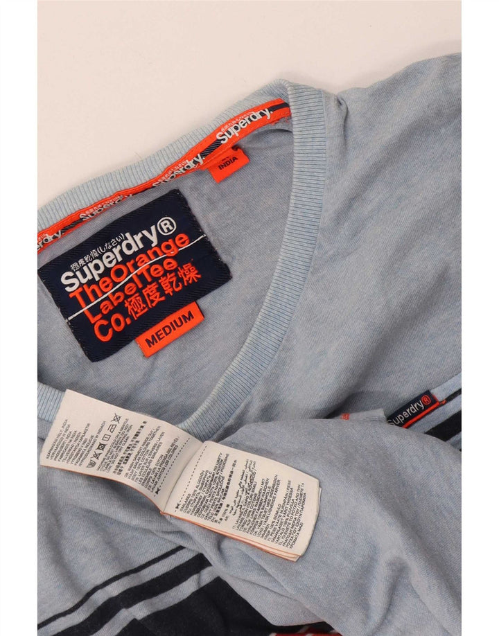 Superdry Homme T-Shirt Top Bleu Moyen Rayé Coton