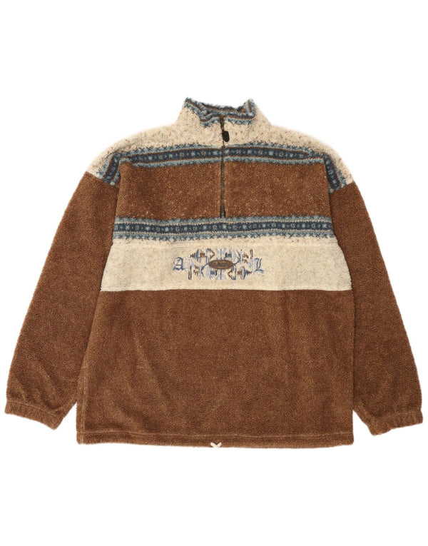 Vinci Pull polaire à col zippé pour homme Large Marron Colorblock Polyester