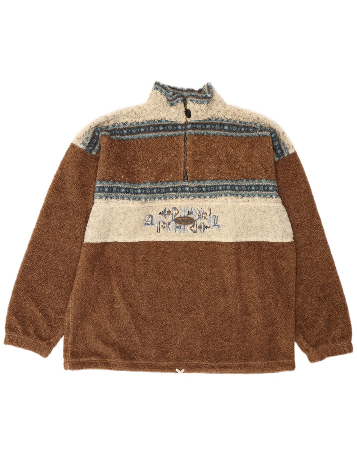 Vinci Pull polaire à col zippé pour homme Large Marron Colorblock Polyester