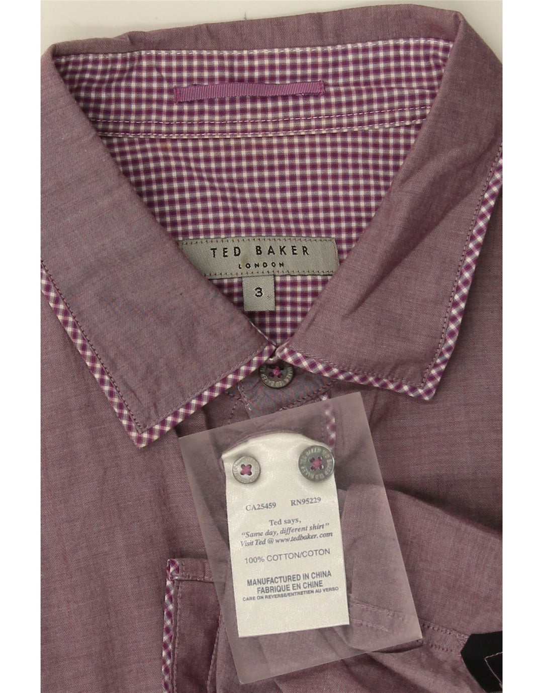 Ted Baker Chemise Homme Taille 3 Coton Vichy Violet Moyen