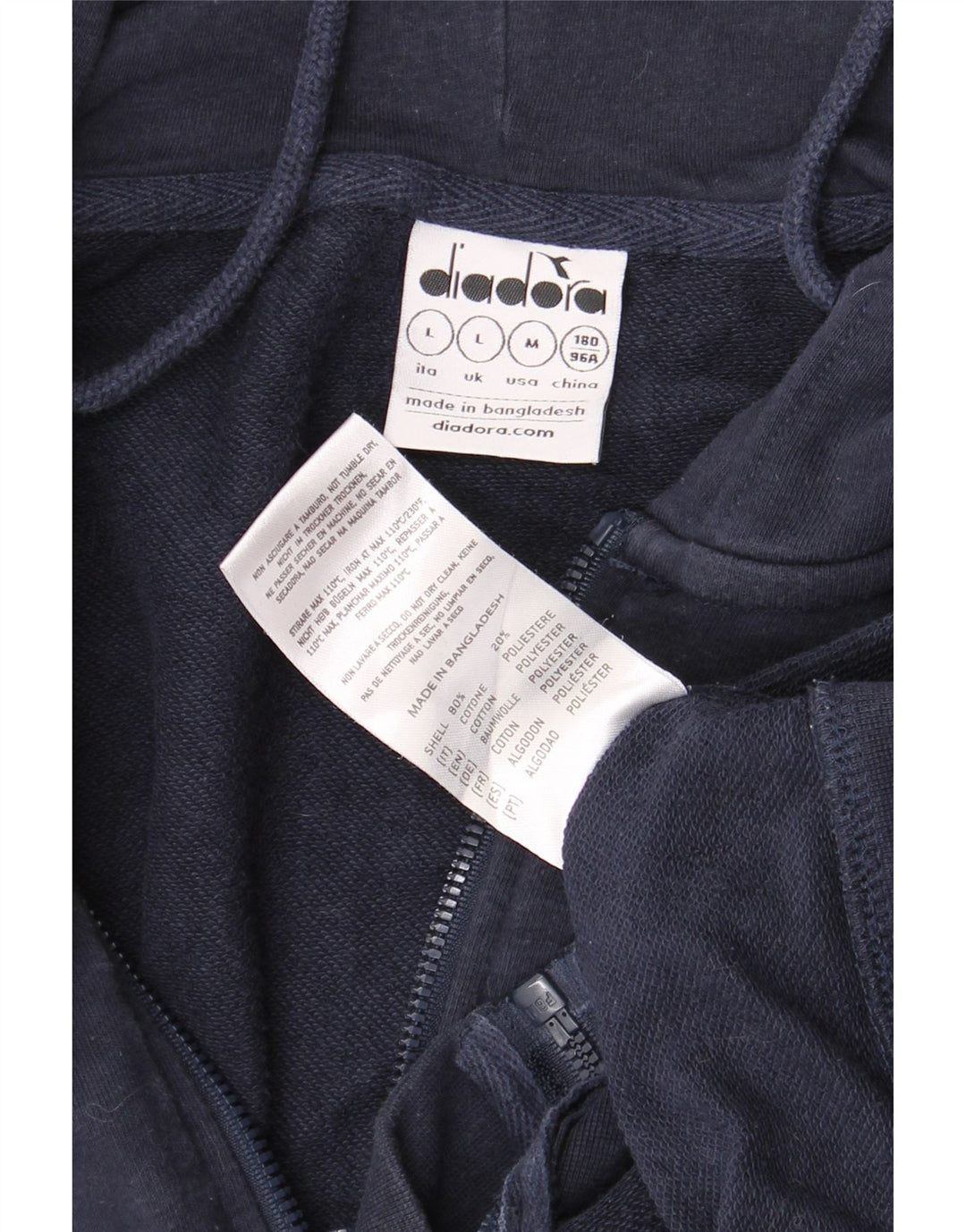 DIADORA Pull à capuche zippé homme grand coton bleu marine