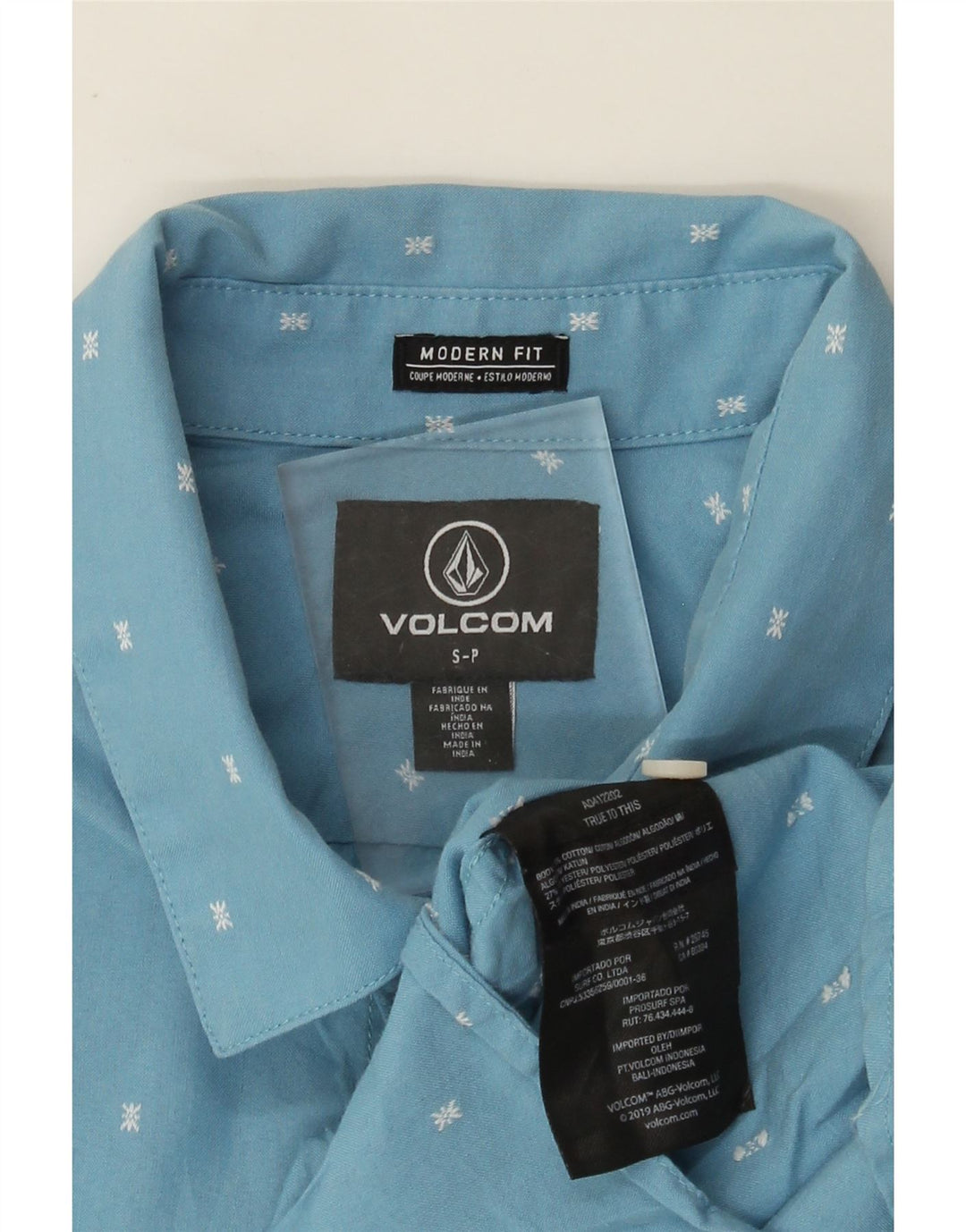 Volcom Chemise à manches courtes coupe moderne pour hommes, petit coton à pois bleu
